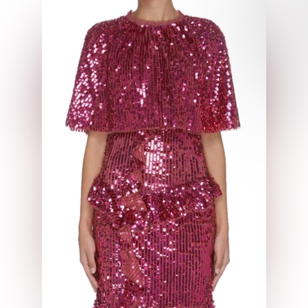 NEEDLE & THREAD Scarlett Sequin Cape In Red Size M/L
